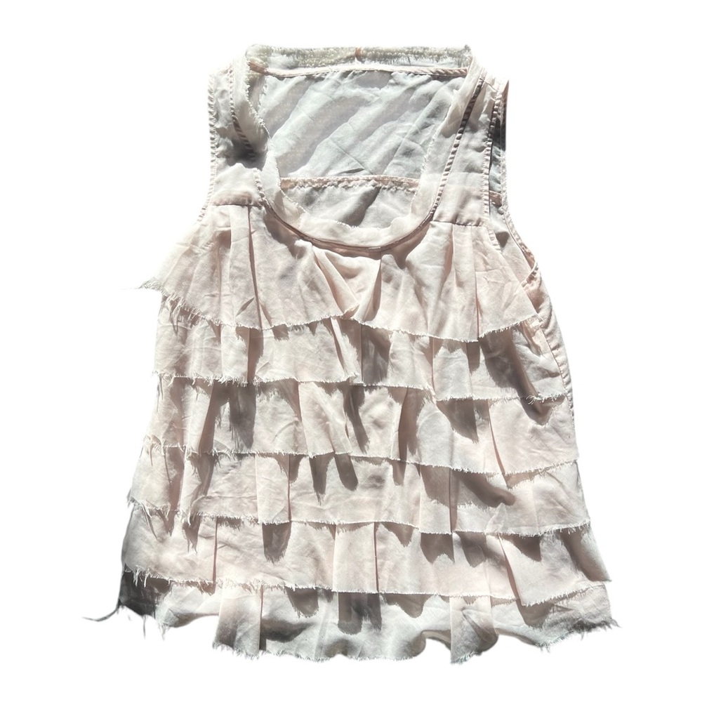 Soft Pink Layered Semi-Sheer Women's Sleeveless Ruffle Tank Top Approx Size M
